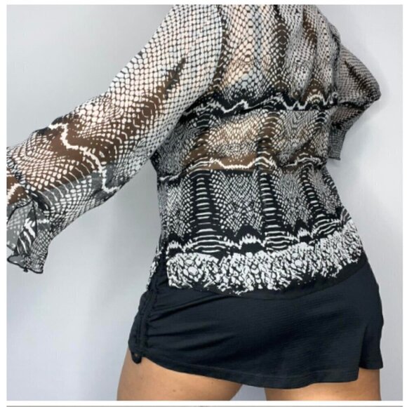 Like New Vintage Nicola Snakeskin print Sheer Button-Up Blouse Size Medium - Picture 2 of 7